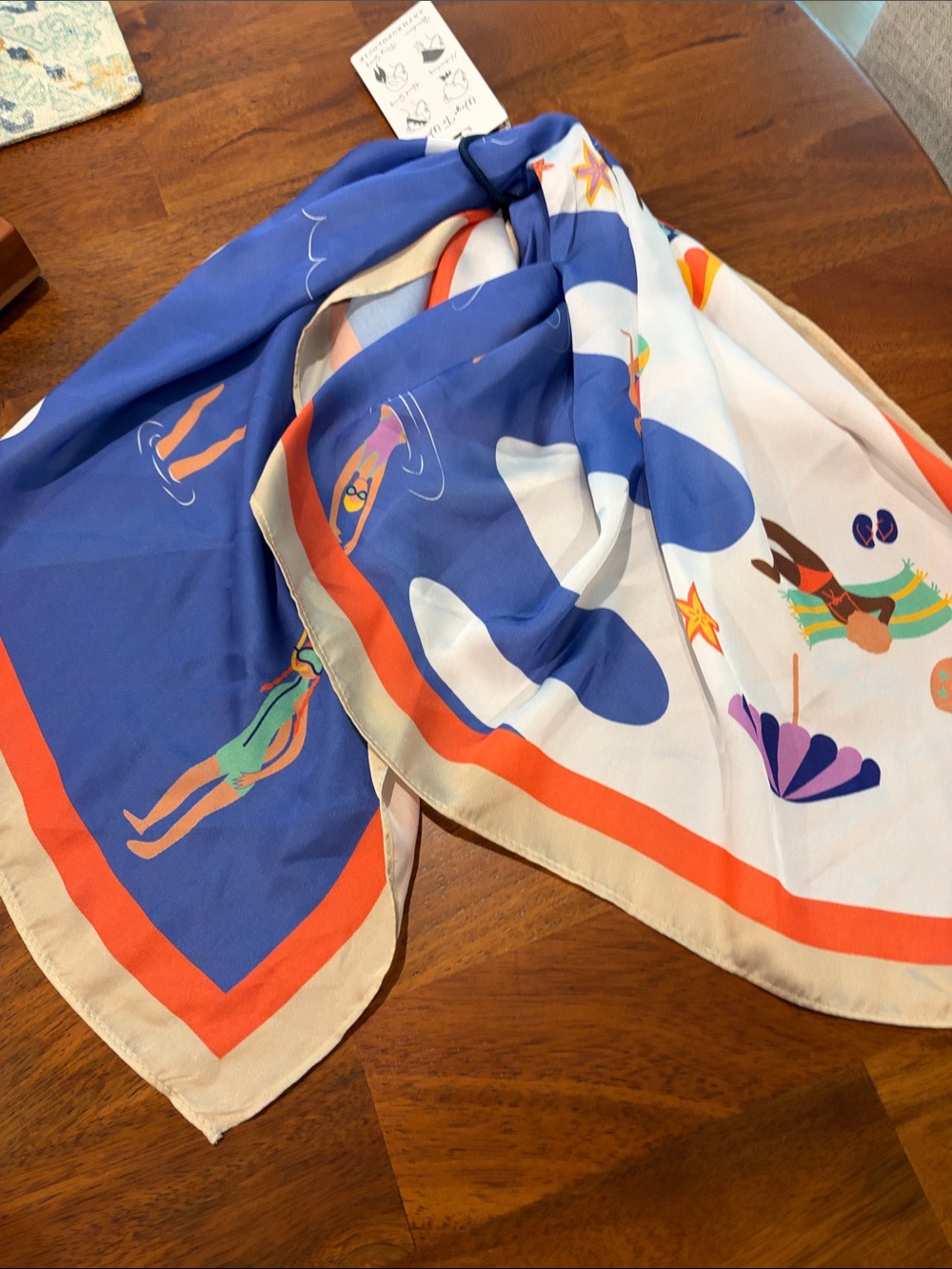Anthropologie Blue, White and Orange Swim-Print Silk Scarf